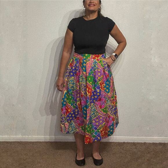 Anna and Frank Pink Silk Vintage Midi Skirt Sz XL - Picture 1 of 11